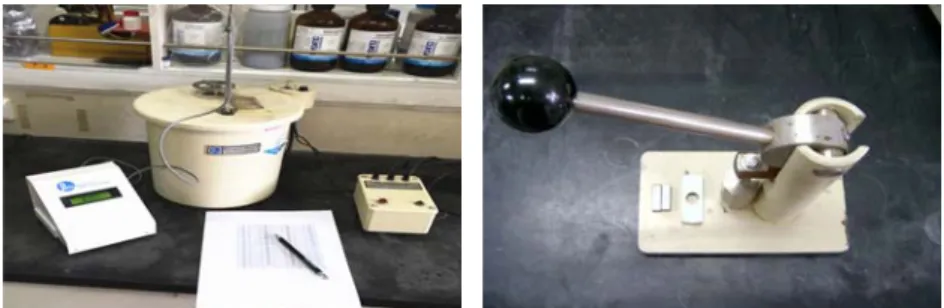 Fig. 2. Picture of bomb calorimeter and pellet compressor.