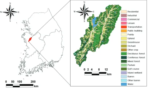 Fig. 2 Location and landuse map of Yedang watershed