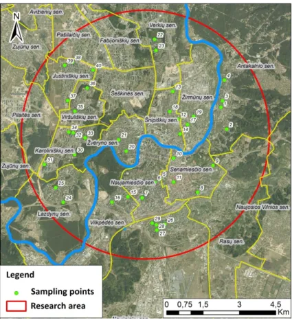 Fig. 1. Sampling points in Vilnius city 2014.