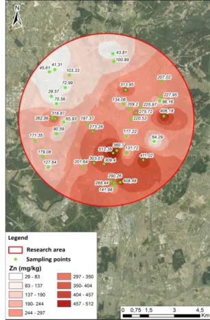 Fig. 5. The distribution of Pb concentrations in soil of play  -grounds of kindergartens in Vilnius city.