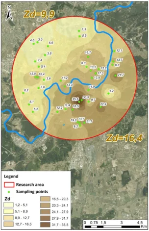 Fig. 7. The distribution of Cu concentrations in soil of play  -grounds of kindergartens in Vilnius city.