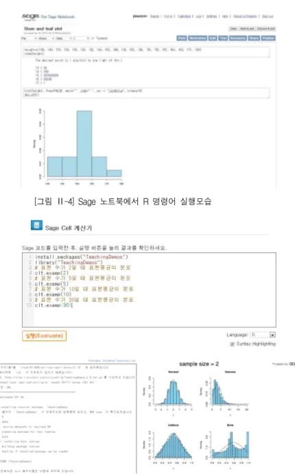 [그림 Ⅱ-4] Sage 노트북에서 R 명령어 실행모습