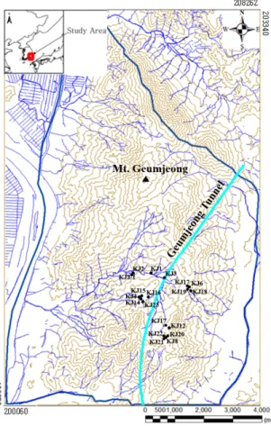 Fig. 1. Location of the study area with boundary (dark blue  color) and stream (blue color).