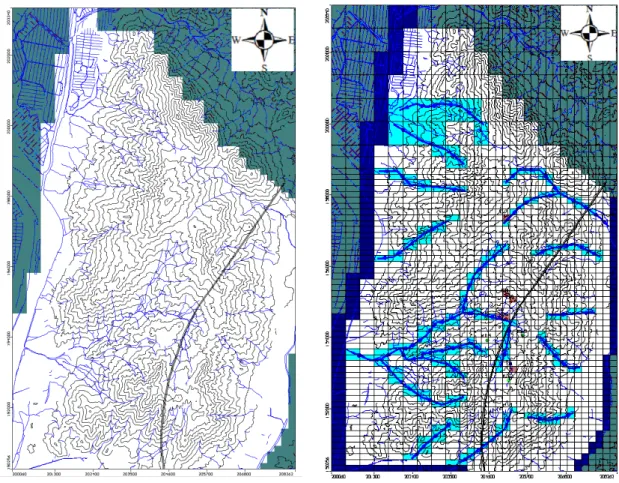Fig. 4. Model area and boundaries. Fig. 5. Model grid and boundary conditions. 47,000 m 3 /yr을 입력하였다