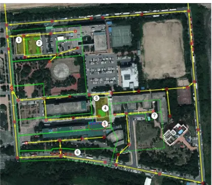 Fig. 3. Seven areas selected for LID applications with their urban storm sewer networks.