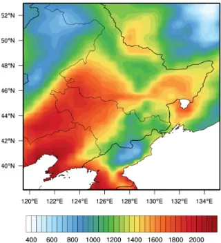 Fig. 2. Average GDD for maize from 2010 to 2015 in  Northeast district of China.