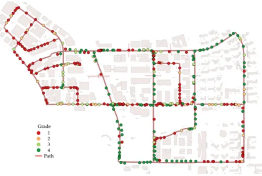Figure 10. Distribution of grades 1 to 4 at the observation positions. 4.3. Analysis