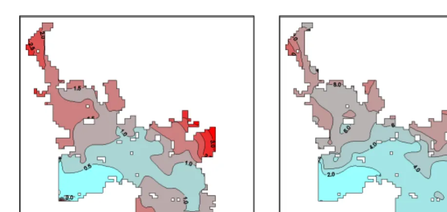 Fig. 9. Horizontal distributions of COD(a) and Chl. a (b) in the Masan bay from scenario Ⅰ