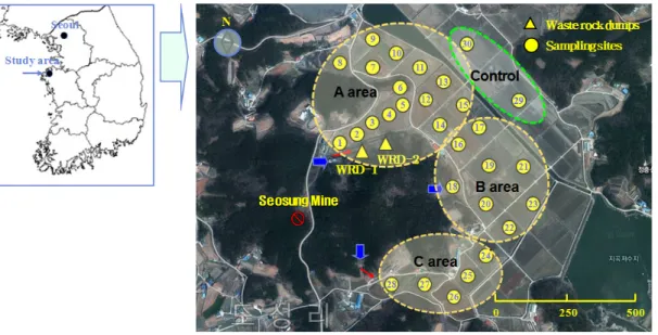 Fig. 1. Study area and sampling locations of the closed metalliferous mine.