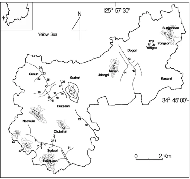 Fig. 1. Sampling sites of the study area in Bikumdo, Shinangun, Jullanamdo Fig. 1. Sampling sites of the study area in Bikumdo, Shinangun, Jullanamdo Fig