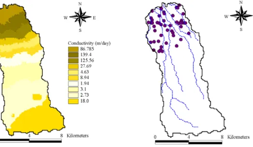 Fig. 5. Hydraulic conductivity distribution. Fig. 6. Pumping well distribution.