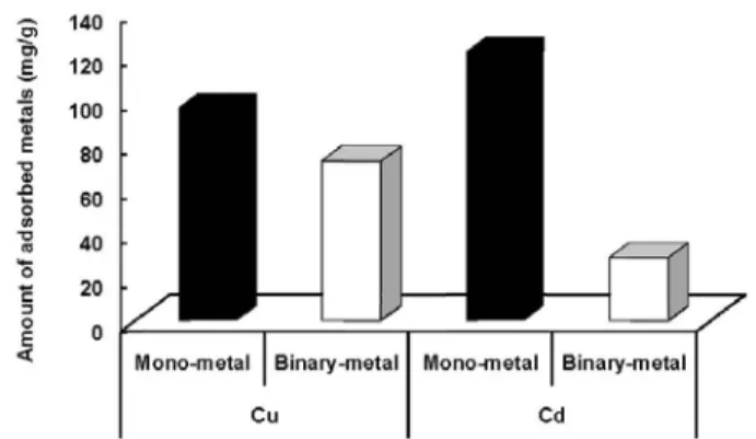 Fig. 6. The breakthrough curves in the mono-metal and  binary-metal columns.