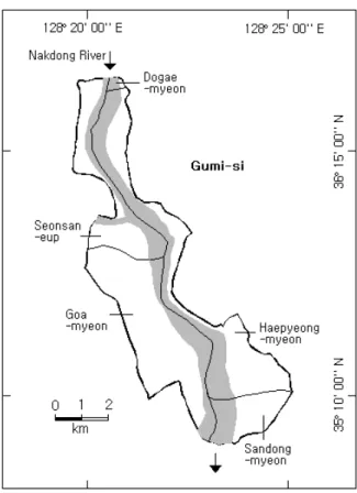 Fig. 1. Map of the study area. The shaded area on the map indicates the Nakdong River Fig