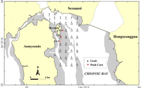 Fig. 1. Location map of the Hwangdo tidal flat and adjacent sea area showingFig. 1. Location map of the Hwangdo tidal flat and adjacent sea area showingFig