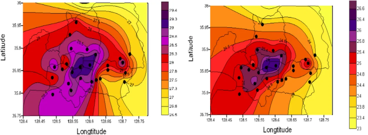 Fig. 2. The distribution of monthly mean temperature on  August 2013. 