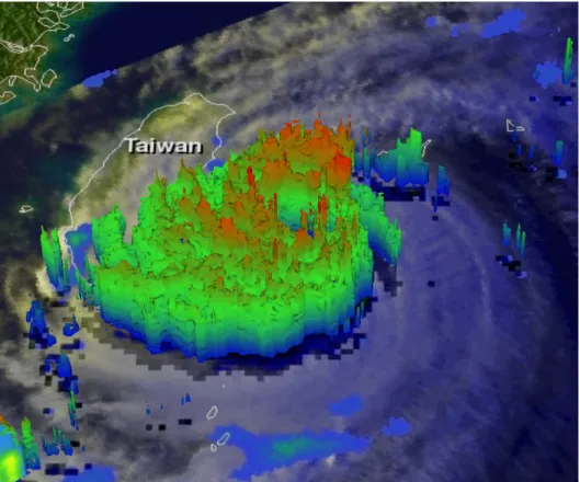Fig. 2 3-D view of TRMM precipitation radar for Tembin Typhoon on August 23, 2012 (pmm.nasa.gov)