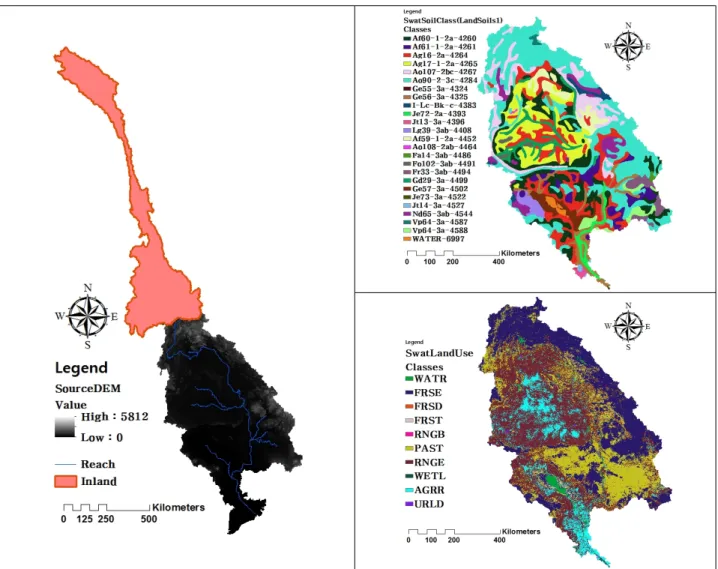 Fig. 5 Topographical and geological data for SWAT modeling for the study basin