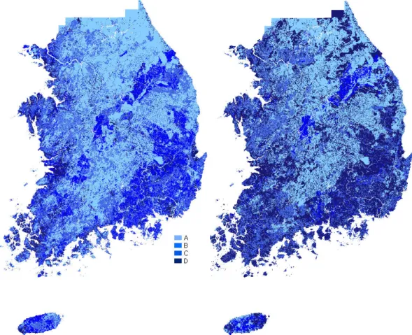Fig. 2 Comparison of soil map for hydrologic soil group in Korea classified by Jeong et al