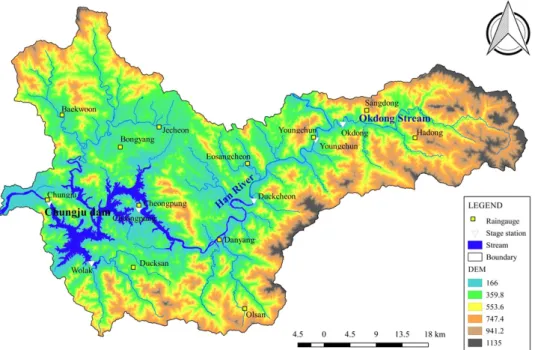 Fig. 1 Study region and observation stations수위변화를 연구하였다. Kisi et al. (2012)은 저수지 일수위 예