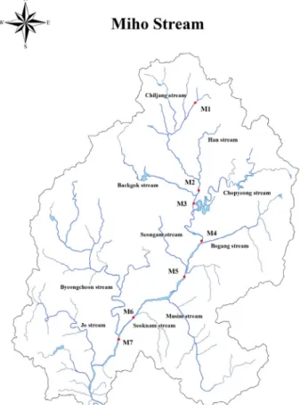 Fig. 1. The map showing the sampling site in Miho Stream. 