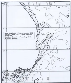 Fig. 1. The NOAA satellite image of SST on the southeast  coast of Korea on June 24, 2005