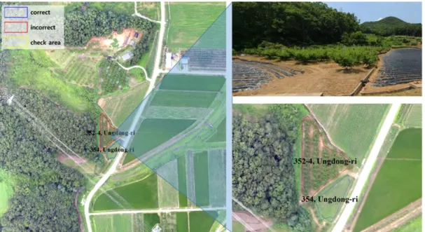 Fig. 8 Inspection results of agricultural direct payment (26 crops) using UAV image