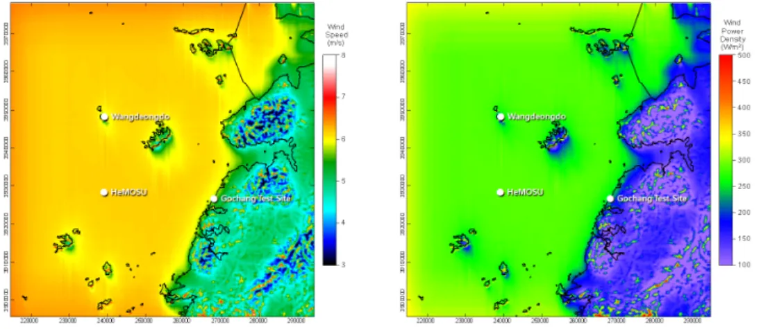 Fig. 6. Wind resource map simulated by WindSim with MERRA reanalysis data.