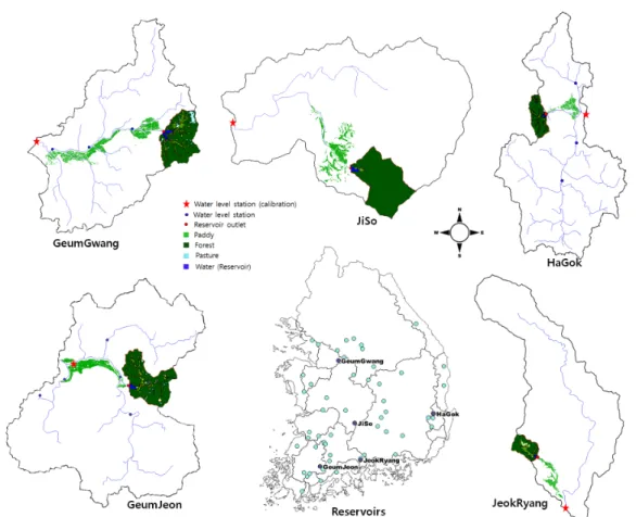 Fig. 1 Location of representative reservoirs  Table 2 Characteristics of the representative reservoirs and watersheds