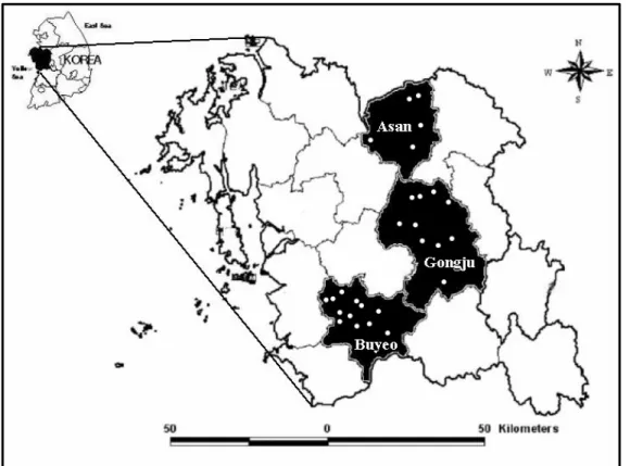 Fig. 1. A map showing the sampling areas for this study.