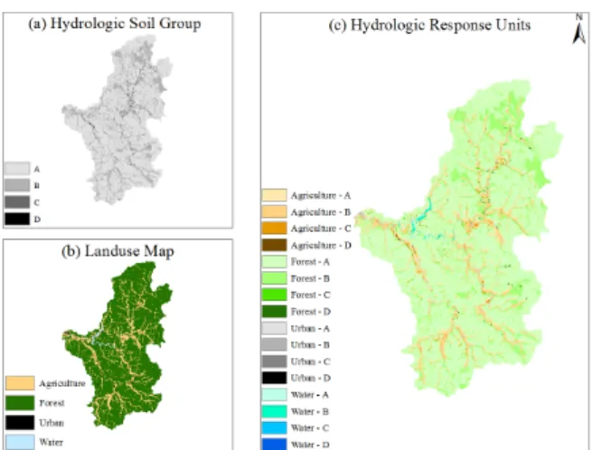 Fig. 3 Establishment of hydrologic response units from hydrologic  soil groups and landuses