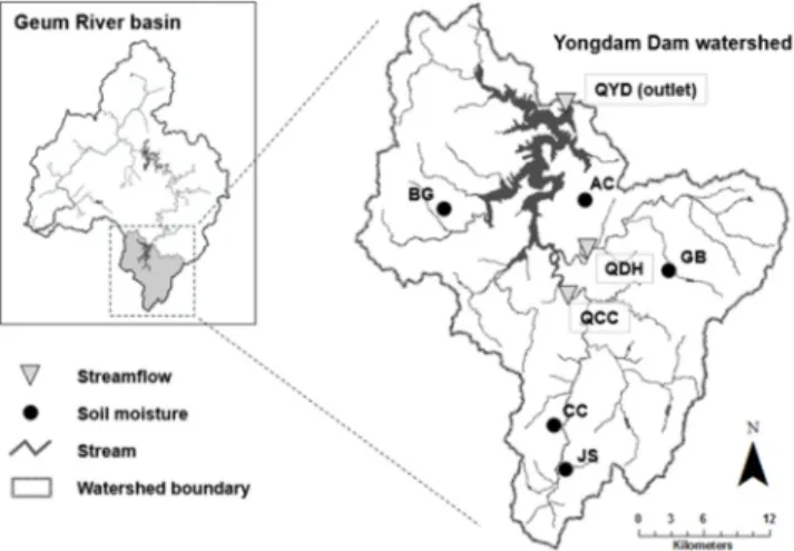 Fig.  1  Location  of  the  Yongdam  Dam  Watershed  and  Observation  Stations