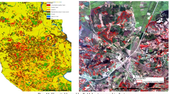 Fig.  11  Unsuitable  paddy  field  by  topographic  factors 4. 지형학적 요인을 고려한 부적합 논벼 재배지역 추출 논벼  재배지역의  경우  표고  및  경사  등의  지형학적  요인에  의해  재배에  제한을  받게  된다