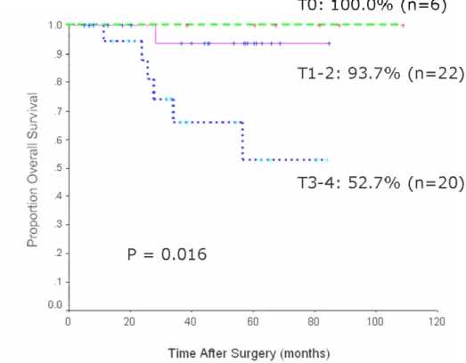 Fig. 3 Five-year overall survival rates after combined sphincter saving operation and  preoperative chemoradiation