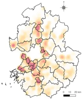 Fig. 3. The heat map analysis of factories registered in Gyeonggi-do (2018)