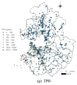 Table 2. The number of points exceeding the worrisome level of soil contamination by administrative districts