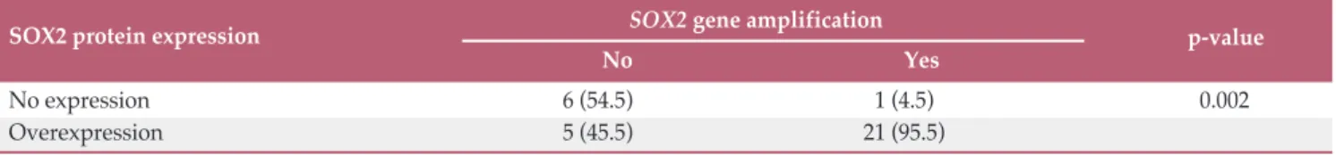 Table 2. Relationship between SOX2 gene amplification and SOX2 protein expression