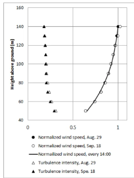 Fig. 7. Wind speed and turbulence intensity profiles derived  for CFD simulation.