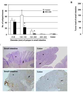 Figure 4. Treatment with MCC-555 suppresses tumorigenesis in Min mice