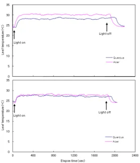 Fig. 5. Changes of leaf temperature in the detached (top)  and attached (bottom) leaves of Q