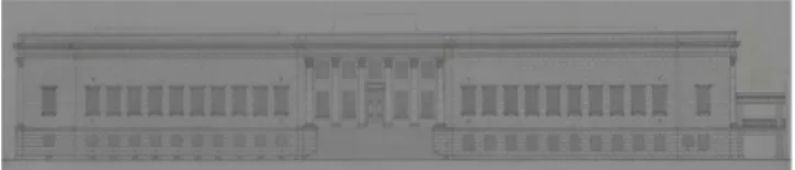 Fig. 8 Elevation Composition in DPAM 입면에서 3분할 구성의 적용은 정면 입구의 벽면 세부 처리를 통해서도 확인할 수 있다. 코린트 오더의 간격이 되는 3M를 사이에 두고 가운데 화강석 돌나누기 의 3장으로 이루어진 130cm 높이의 켜를 두 켜로 하여 260cm를 높이로 하였다