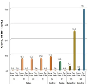 Fig. 6. The concentration of bromide in water supply plants over the river basin