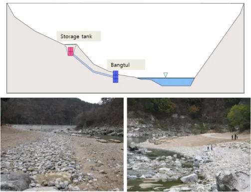 Fig. 1. Cross section and the current status of the target stream.