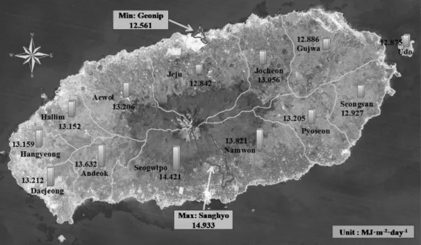 Fig.  9  Spatial  distribution  of  average  daily  solar  radiation  per  each  village  in  2011