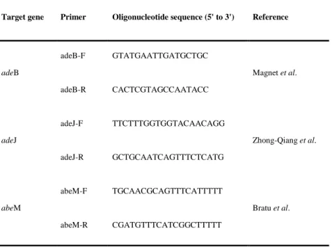 Table  6. Oligonucleotide sequence used to amplify the adeB, 