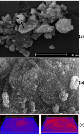 Fig. 3. Images SEM of PM 10 (a), after DCA spray (b) and 3D microscope(c). 