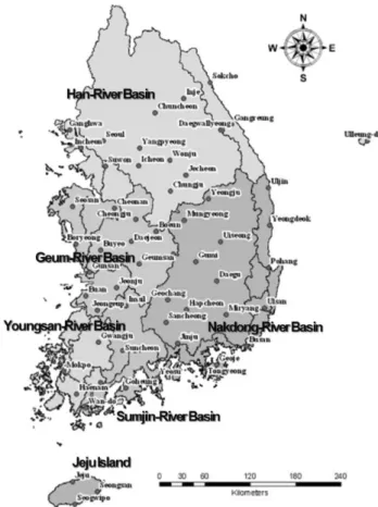 Table  1  KMA  59  Observation  Sites  and  Korea  Big  Basins Basin Code Site name Basin Code Site name