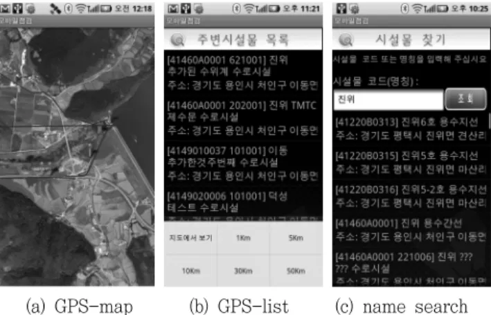 Fig.  8  Identification  test  using  QR  code 에  실패한  2  개의  시설물은  관개수로  벽면에  설치된  수위표의  QR  코드로서  관리자의  현재  위치보다  아래쪽에  설치되어  있었 다