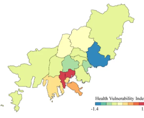 Fig. 5. The spatial distribution of health vulnerability index in Busan during 2006~2010.