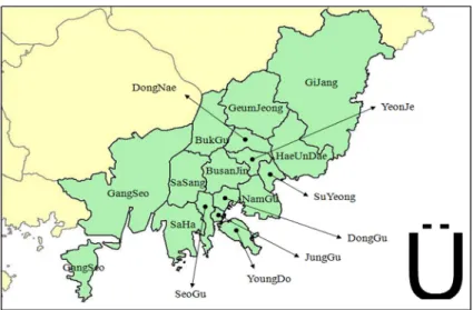 Fig. 1. Location of the Busan and its constituent regions.