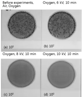 Fig. 6. Photographs on the inactivation of E. coli using DAF effluent in oxygen plasma process.